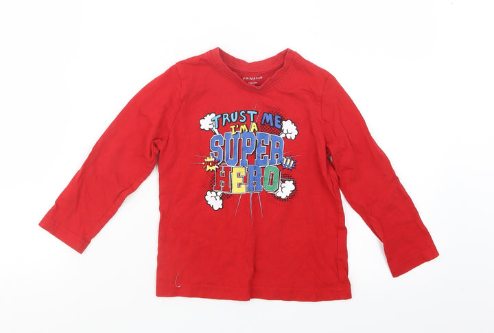 Primark Boys Red Basic T-Shirt Size 3-4 Years