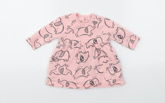 Front view of George girls’ pink animal print fit & flare, size 0-3, months