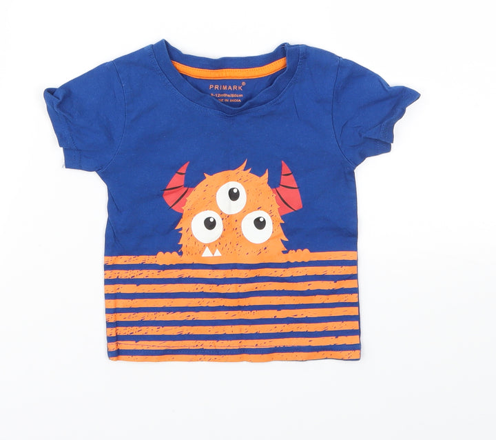 Primark Boys Blue Animal Print Basic T-Shirt Size 9-12 Months