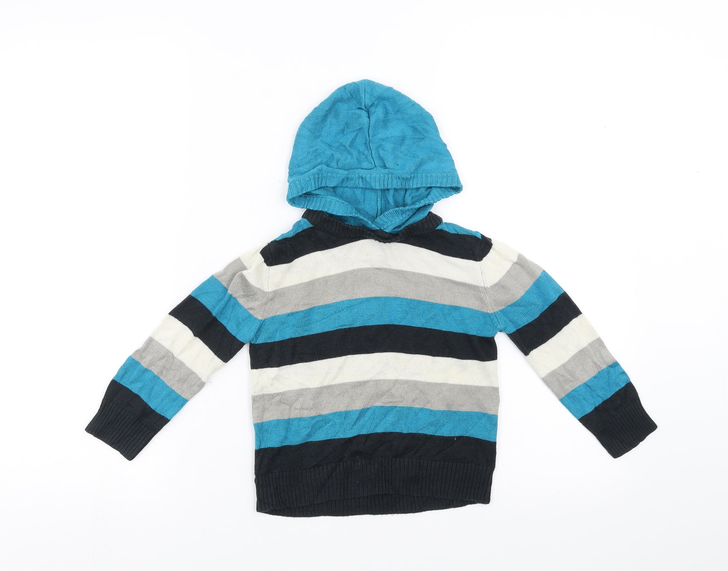 F&F Boys Blue Striped  Pullover Hoodie Size 2-3 Years