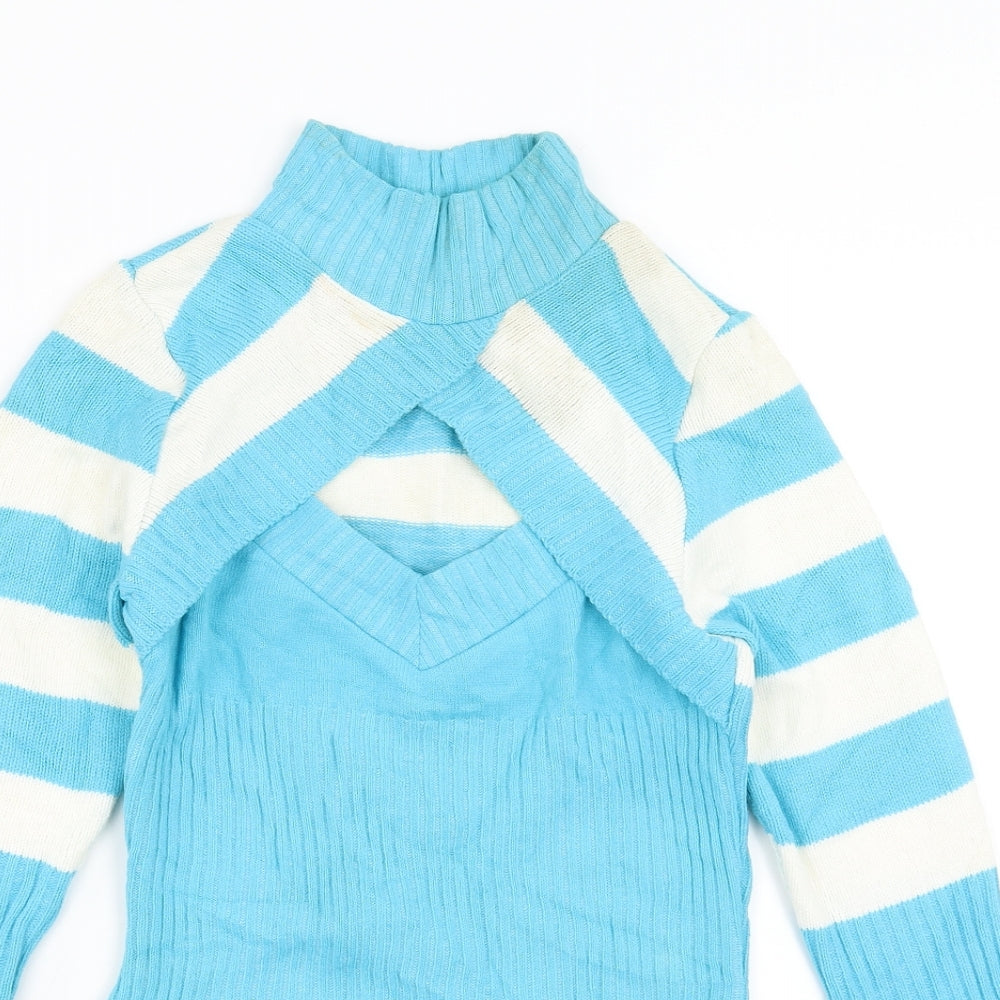 Funky Diva Womens Blue Striped  Pullover Jumper Size S