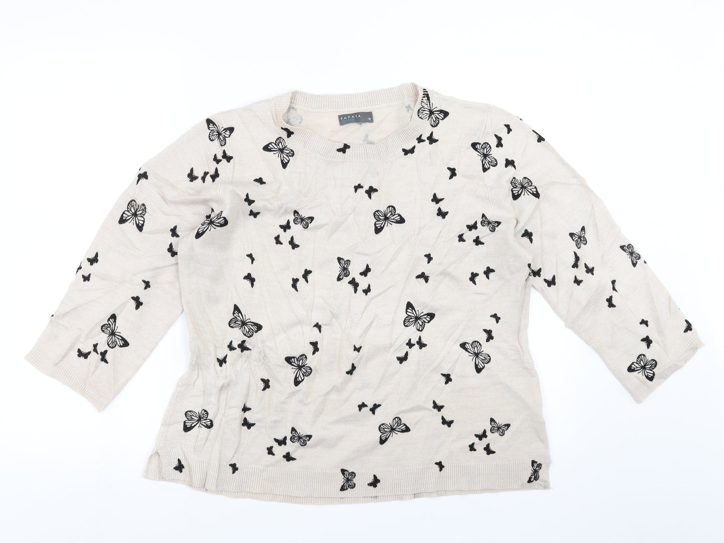 Papaya Womens Beige   Pullover Jumper Size 18  - butterflies