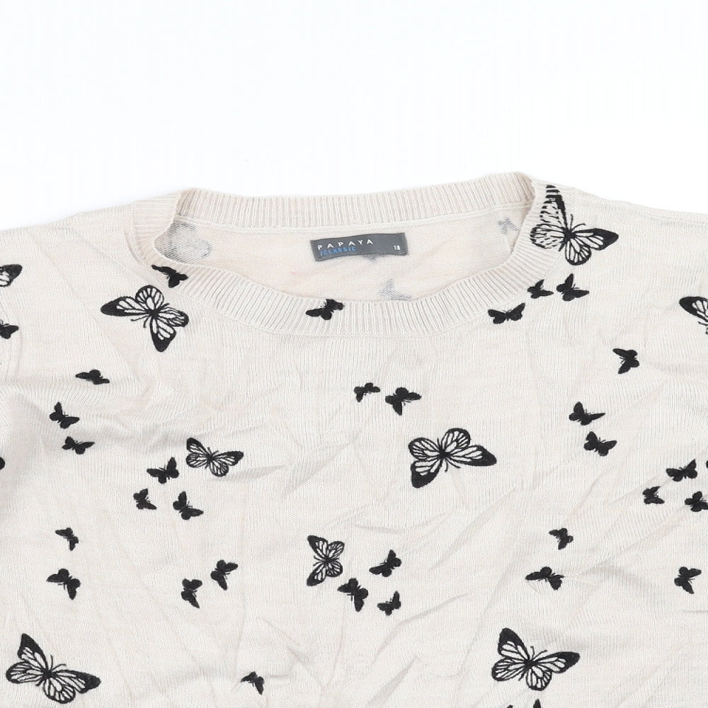 Papaya Womens Beige   Pullover Jumper Size 18  - butterflies