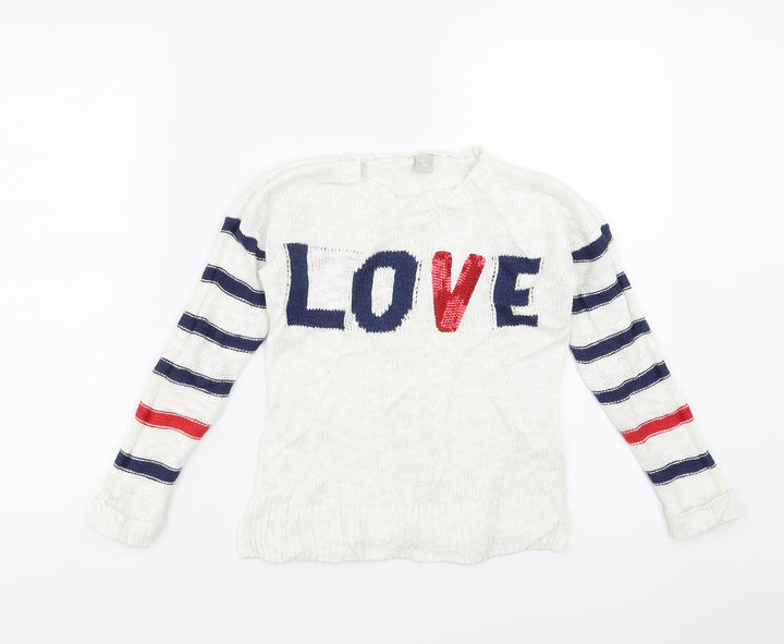 Sainsburys Girls White Pullover Jumper Size 7 Years - love