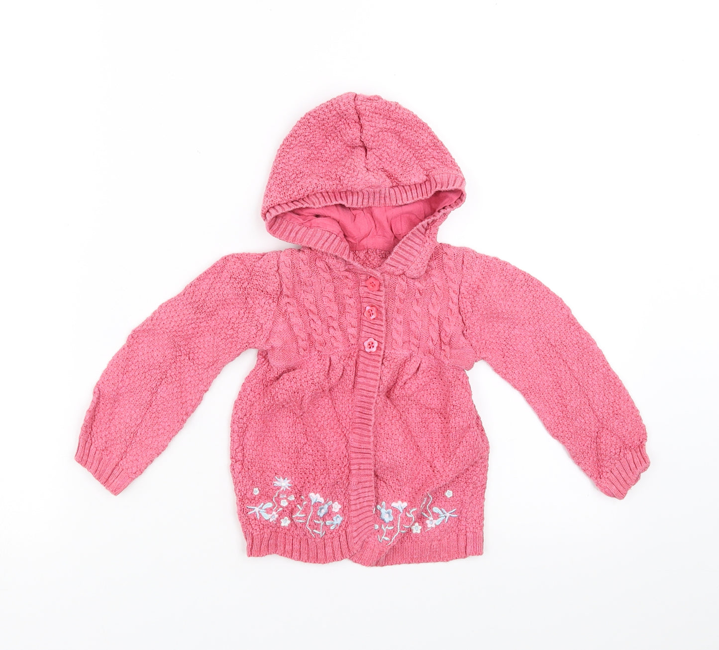 George Girls Pink   Cardigan Jumper Size 12-18 Months  - Floral embroidery