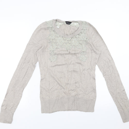 Topshop Womens Beige   Pullover Jumper Size 10  - floral lace detail