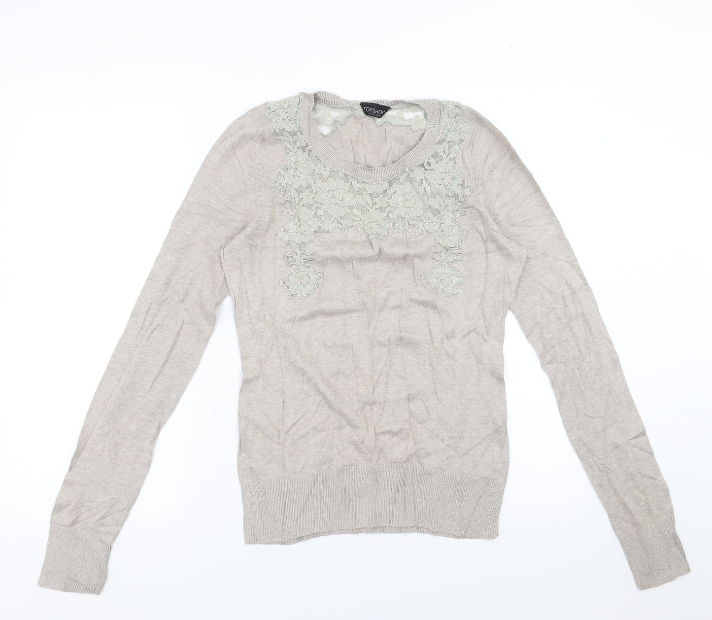 Topshop Womens Beige   Pullover Jumper Size 10  - floral lace detail