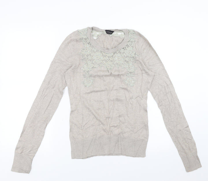Topshop Womens Beige   Pullover Jumper Size 10  - floral lace detail