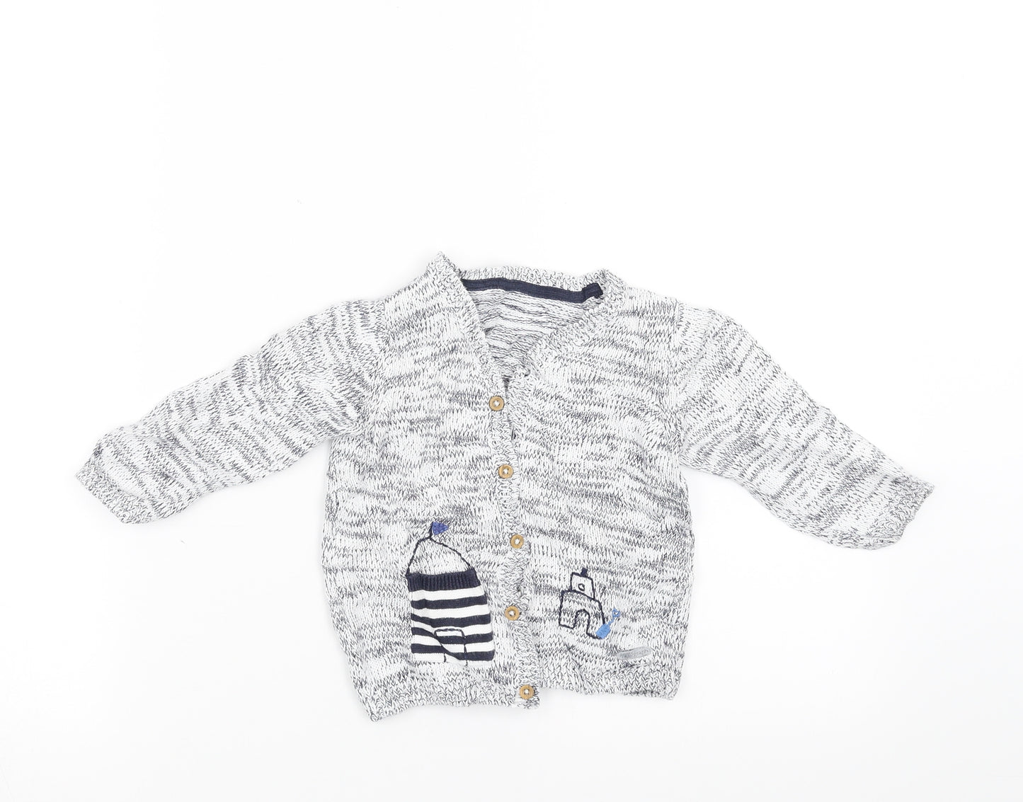 Marks and Spencer Boys Black   Cardigan Jumper Size 9-12 Months  - sandcastle embroidery
