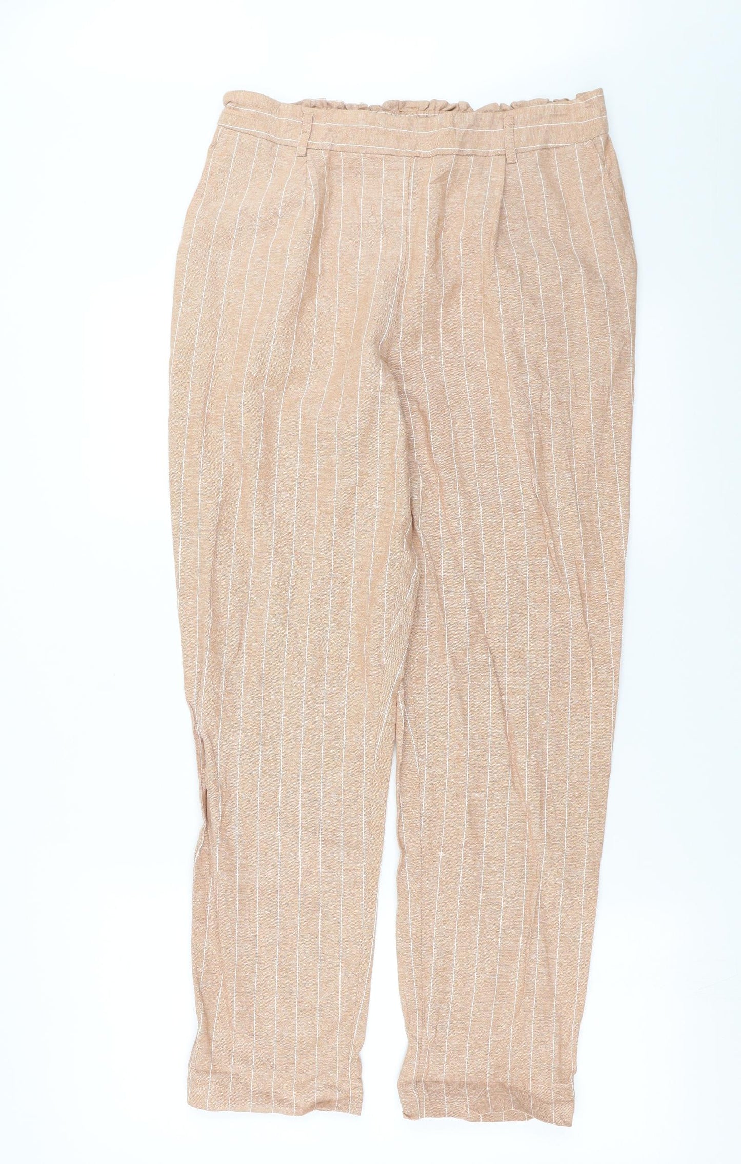 M&Co Womens Beige Striped  Trousers  Size 12 L27 in