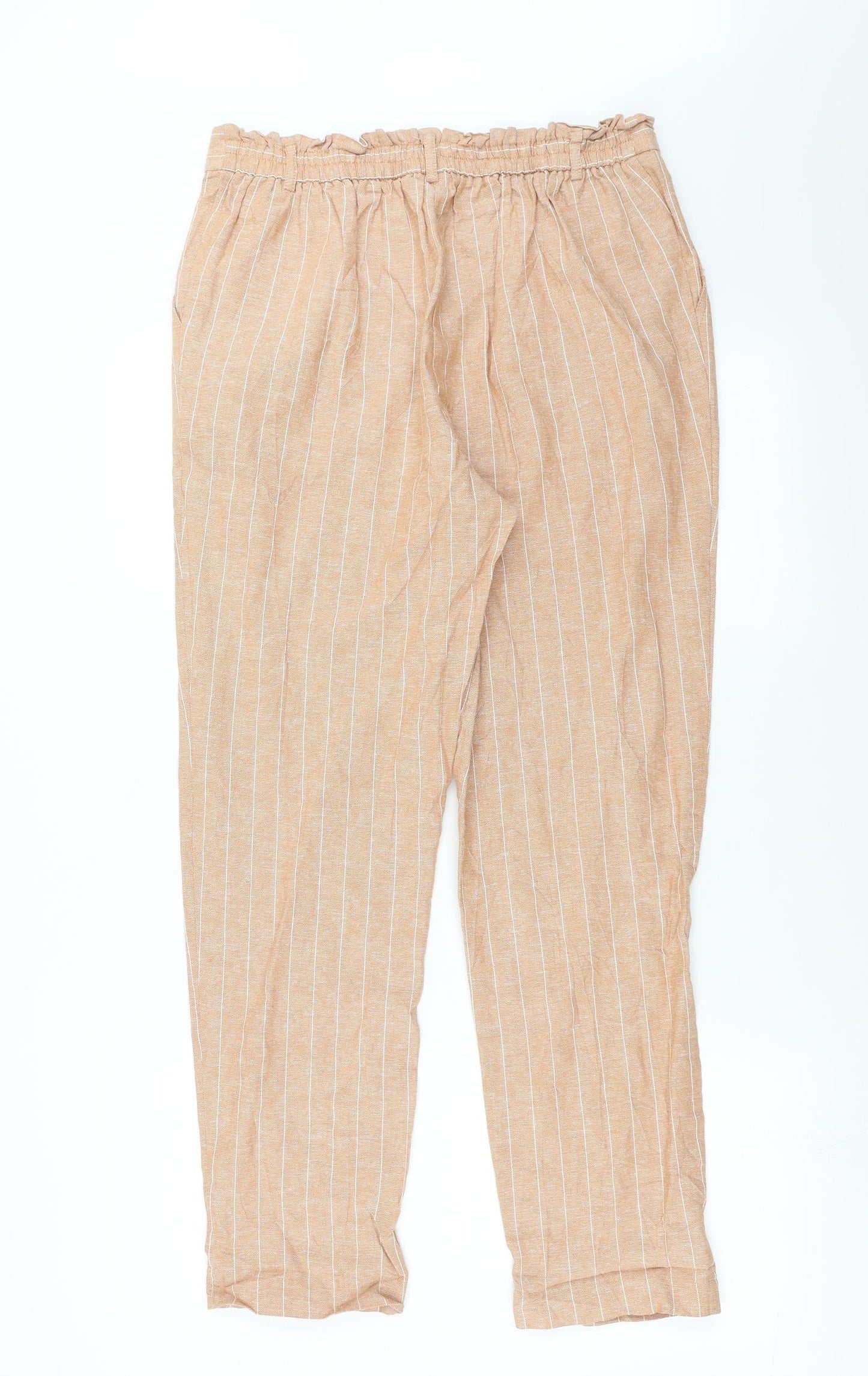 M&Co Womens Beige Striped  Trousers  Size 12 L27 in