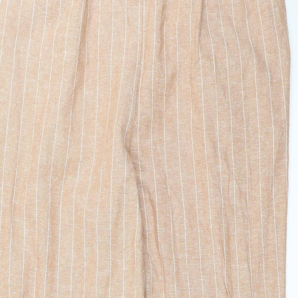 M&Co Womens Beige Striped  Trousers  Size 12 L27 in