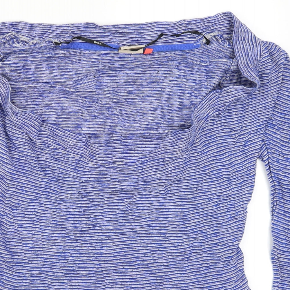 Only Womens Blue Striped  Basic T-Shirt Size S