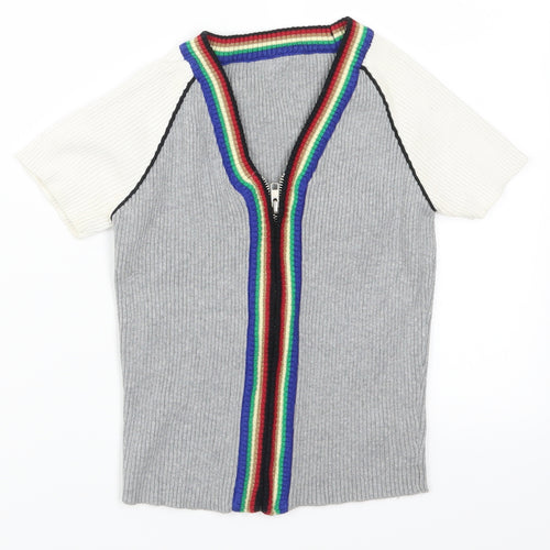 Amanzoo Apparel Womens Grey Striped  Full Zip Jumper Size XS  - Rainbow Stripe