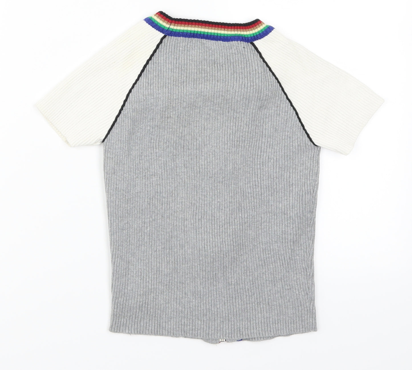 Amanzoo Apparel Womens Grey Striped  Full Zip Jumper Size XS  - Rainbow Stripe