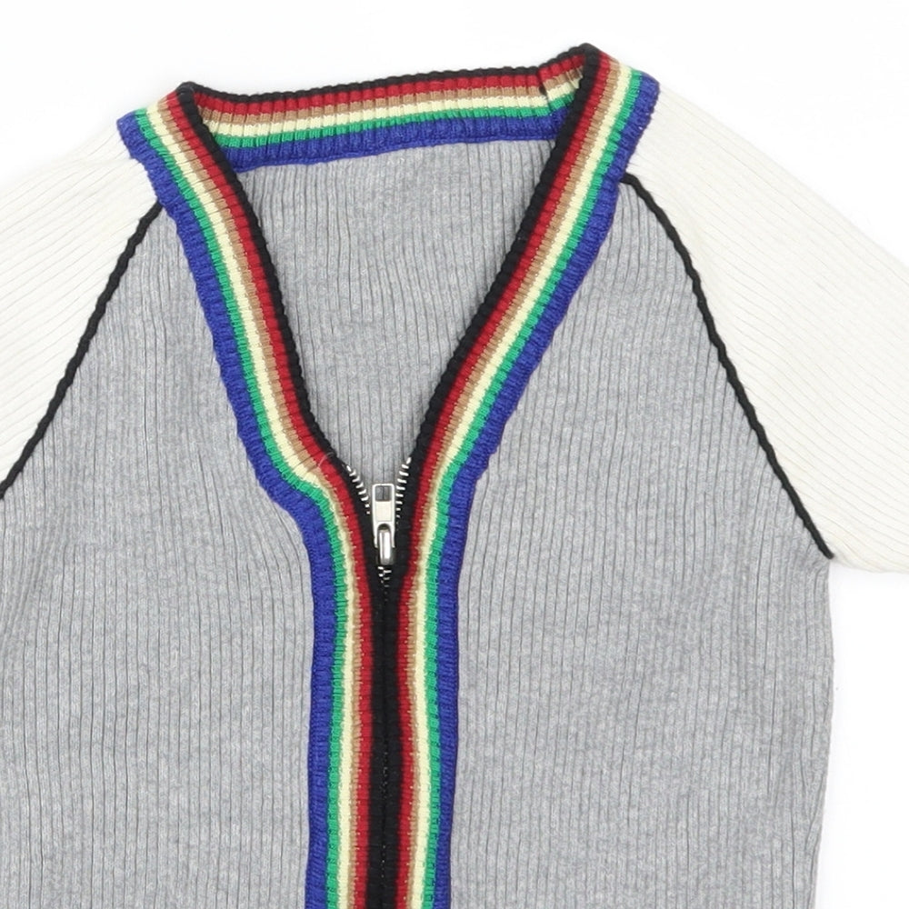 Amanzoo Apparel Womens Grey Striped  Full Zip Jumper Size XS  - Rainbow Stripe