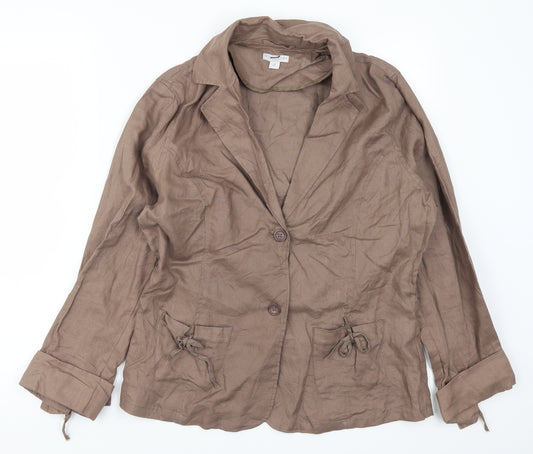 Front view of Queenspark women’s brown jacket, size UK 12