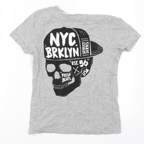 Primark Boys Grey   Basic T-Shirt Size 10-11 Years  - NYC Brooklyn Skull