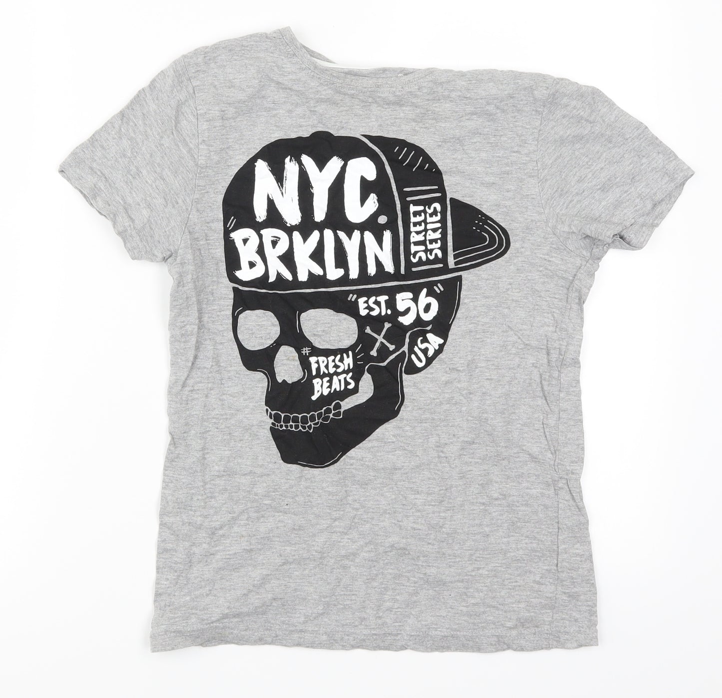Primark Boys Grey   Basic T-Shirt Size 10-11 Years  - NYC Brooklyn Skull
