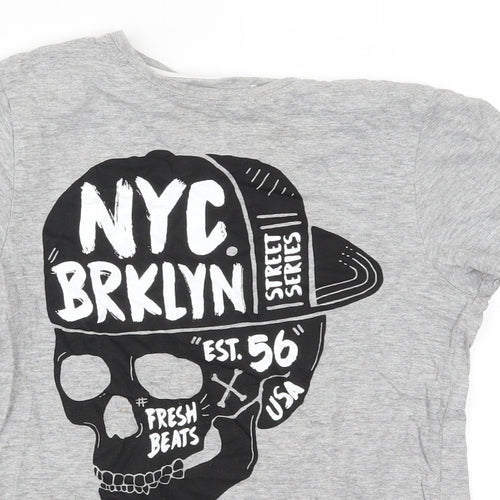 Primark Boys Grey   Basic T-Shirt Size 10-11 Years  - NYC Brooklyn Skull