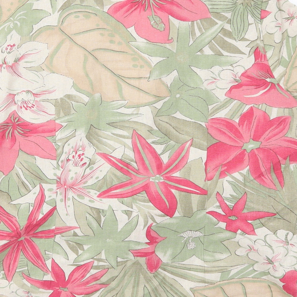 EWM Womens Green Floral  Basic Button-Up Size 14  - Pink Flowers