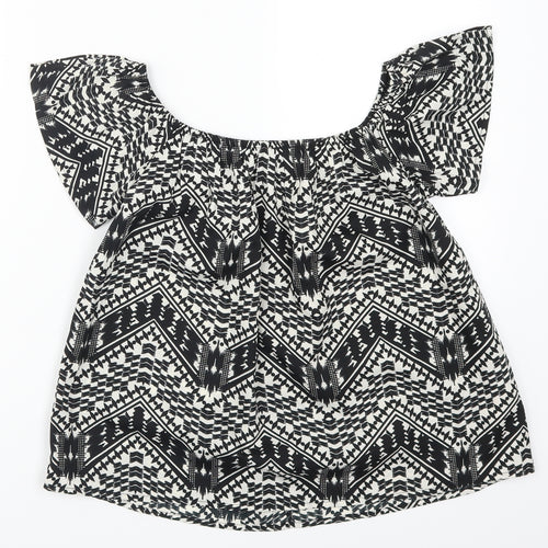 Primark Womens Black Geometric  Basic T-Shirt Size 8