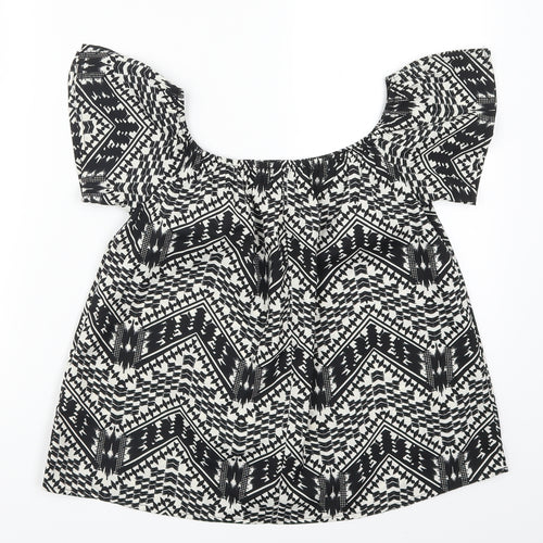 Primark Womens Black Geometric  Basic T-Shirt Size 8