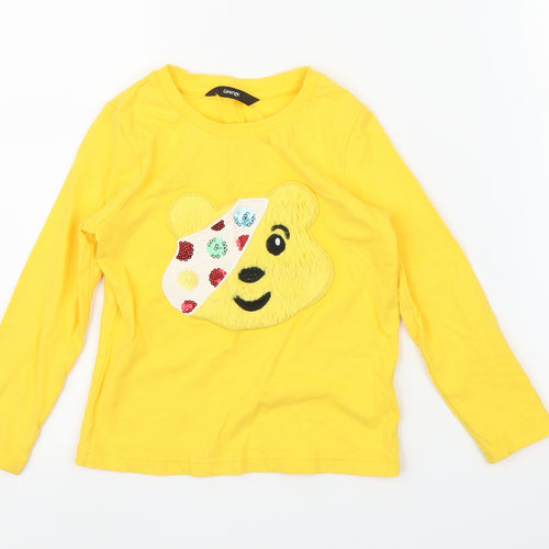 George Girls Yellow   Basic T-Shirt Size 2-3 Years  - Pudsey Bear