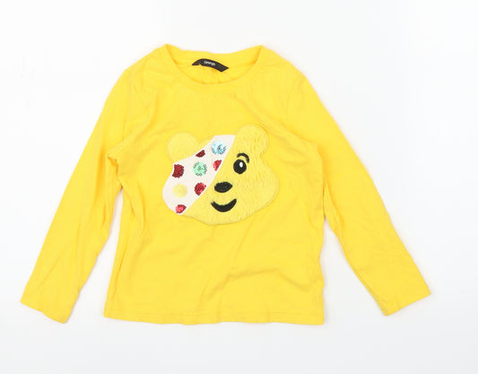 Front view of George girls’ yellow basic t-shirt, size 2-3, years - pudsey bear