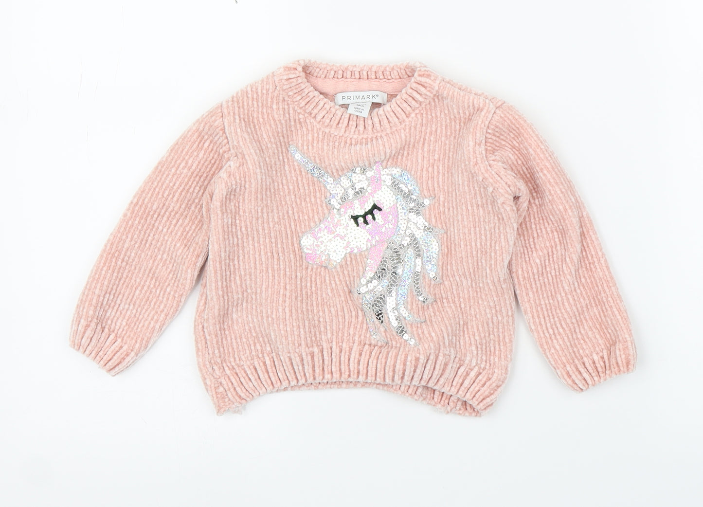 Primark Girls Pink   Pullover Jumper Size 2-3 Years  - Unicorn