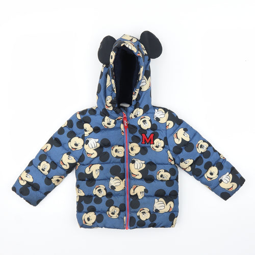 Disney Boys Blue   Puffer Jacket Coat Size 2 Years  - Mickey Mouse