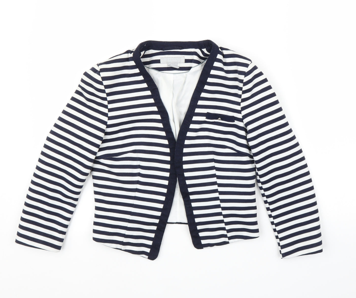 H&M Womens Blue Striped  Cardigan Jumper Size 8