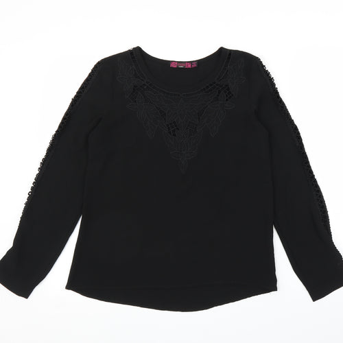 Missi Womens Black Floral  Basic Blouse Size 8