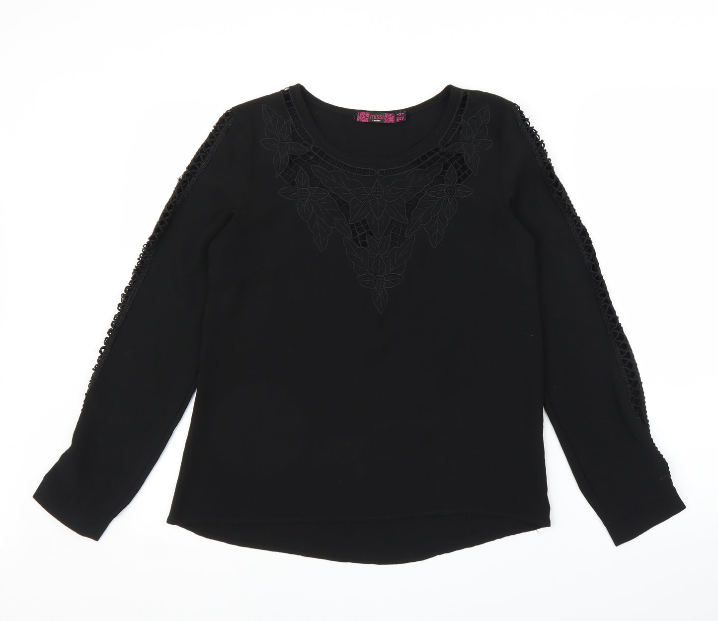 Missi Womens Black Floral  Basic Blouse Size 8