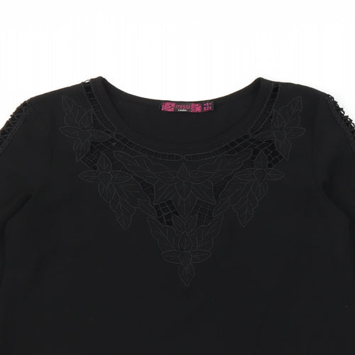 Missi Womens Black Floral  Basic Blouse Size 8