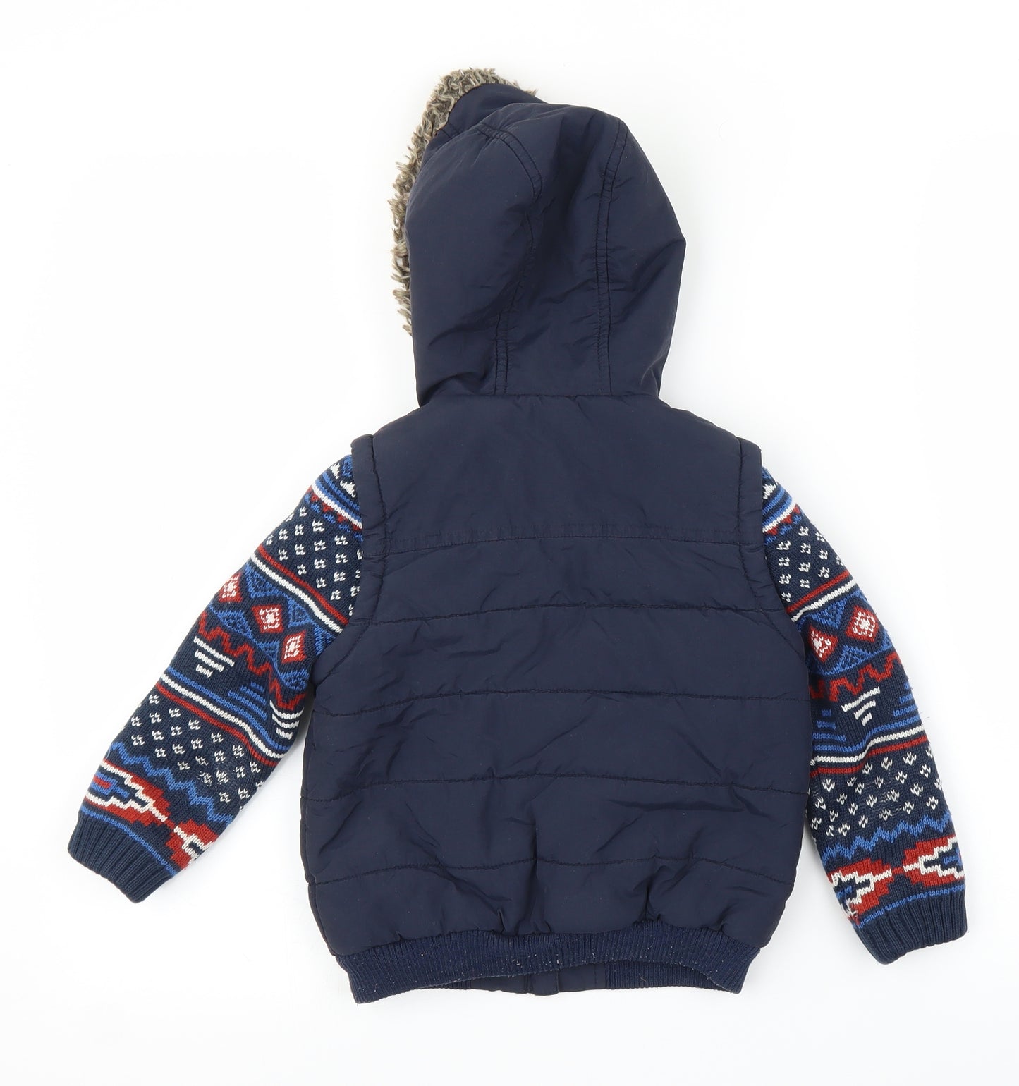 George Boys Blue Fair Isle  Parka Coat Size 2-3 Years