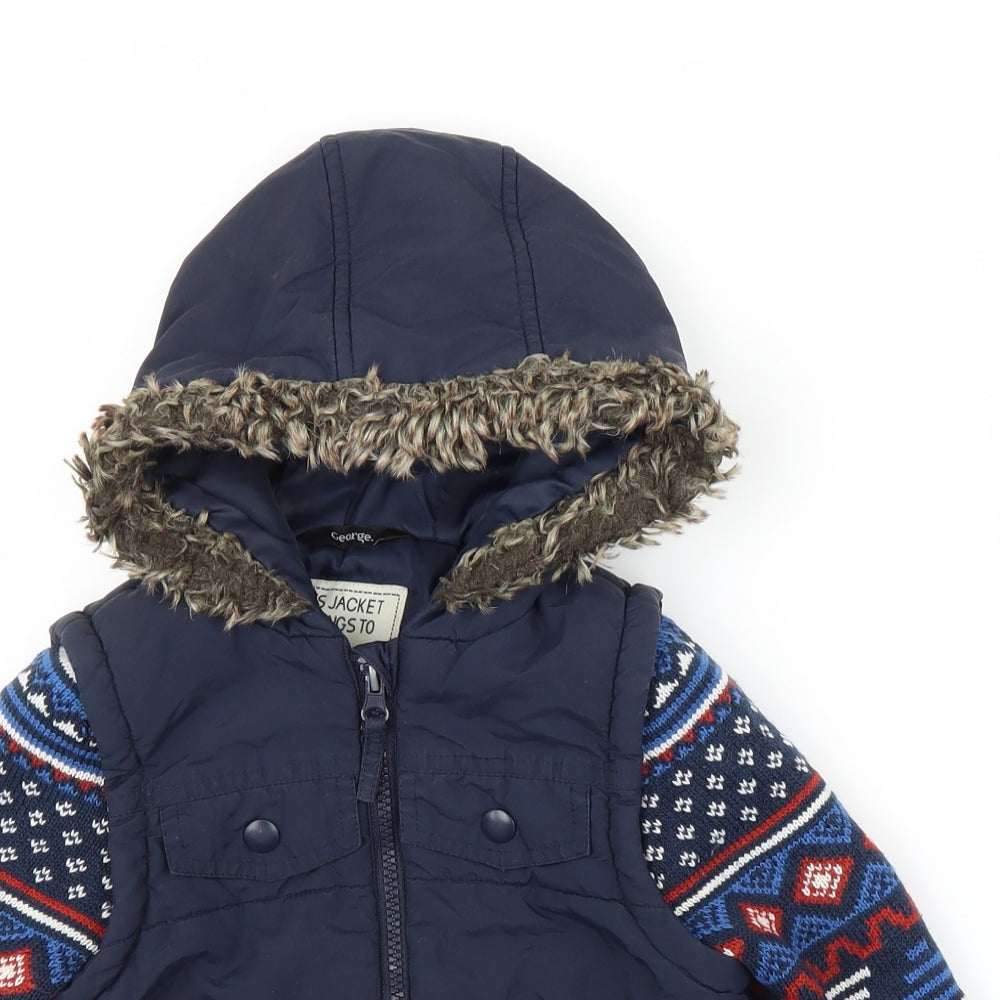 George Boys Blue Fair Isle  Parka Coat Size 2-3 Years