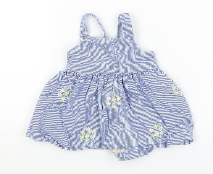 Matalan Baby Blue Striped Pinafore/Dungaree Dress Size 0-3 Months