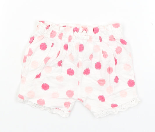 Front view of F&F Baby White Polka Dot Cropped Trousers, size 3-6, Months