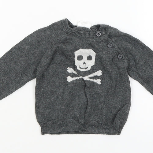 F&F Baby Grey   Pullover Jumper Size 0-3 Months  - Skull and Crossbones
