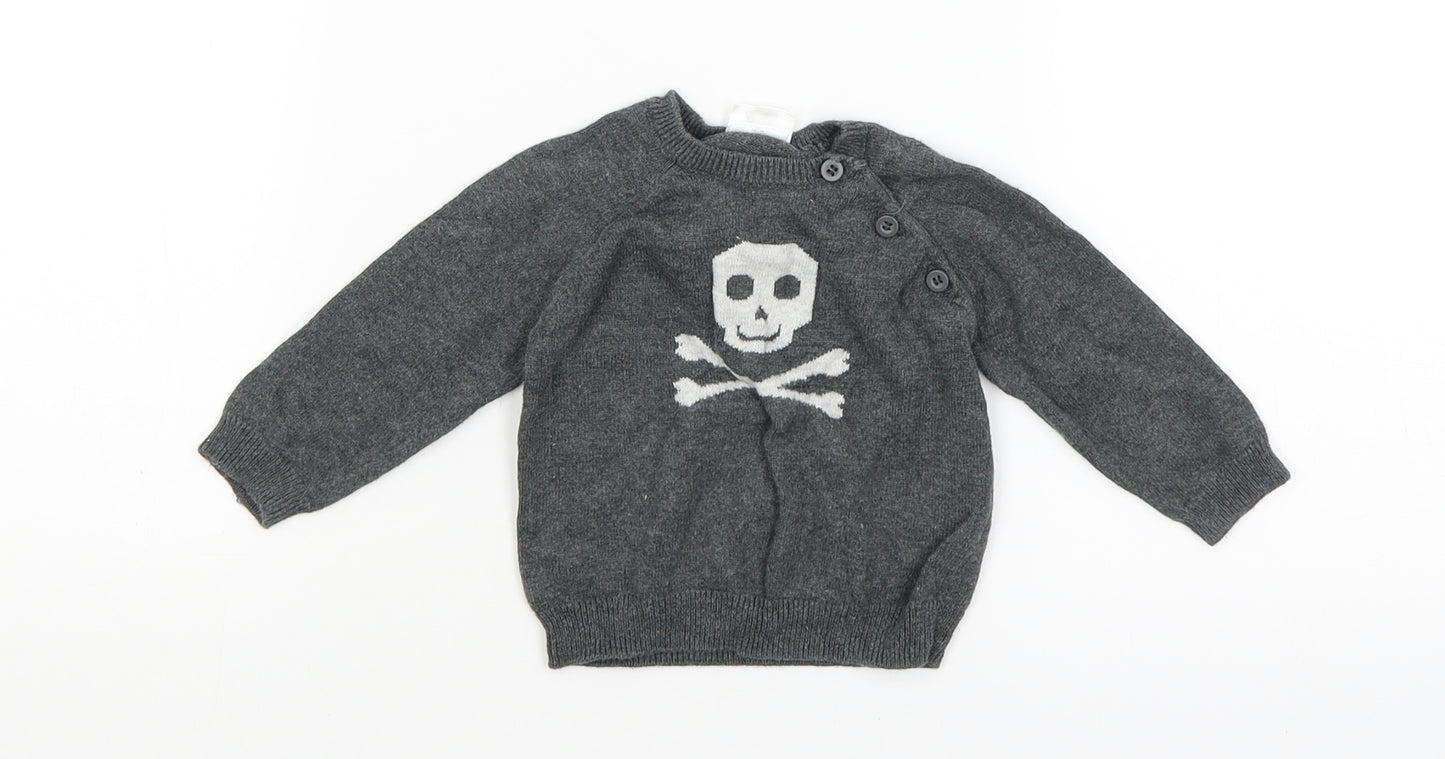 F&F Baby Grey   Pullover Jumper Size 0-3 Months  - Skull and Crossbones