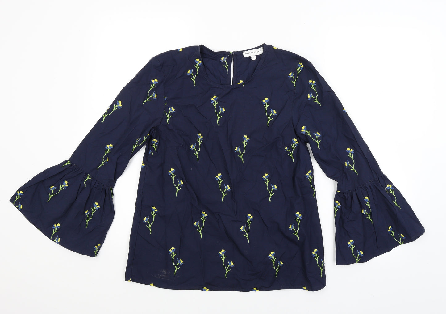 Warehouse Womens Blue Floral  Basic Blouse Size 8