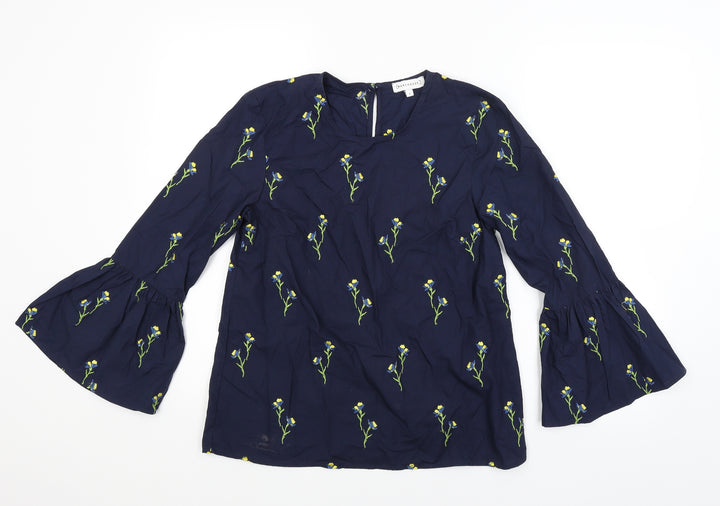 Warehouse Womens Blue Floral  Basic Blouse Size 8