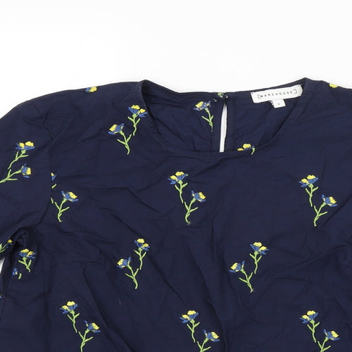 Warehouse Womens Blue Floral  Basic Blouse Size 8