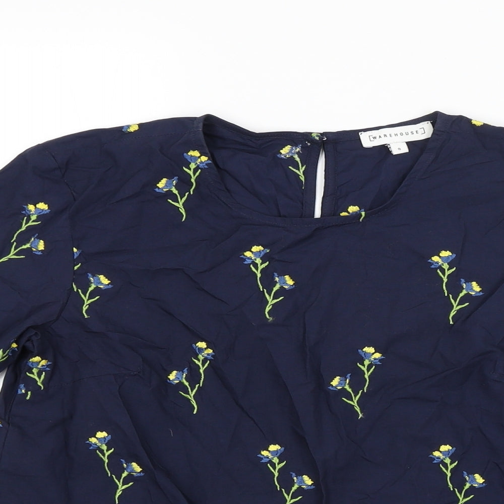 Warehouse Womens Blue Floral  Basic Blouse Size 8