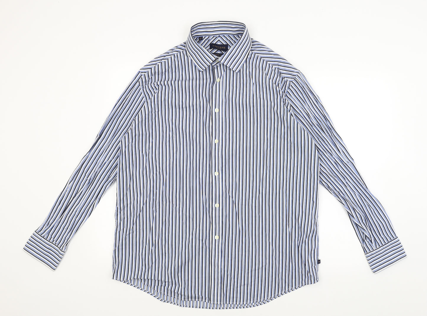 Osbourne Mens Blue Striped   Dress Shirt Size 17