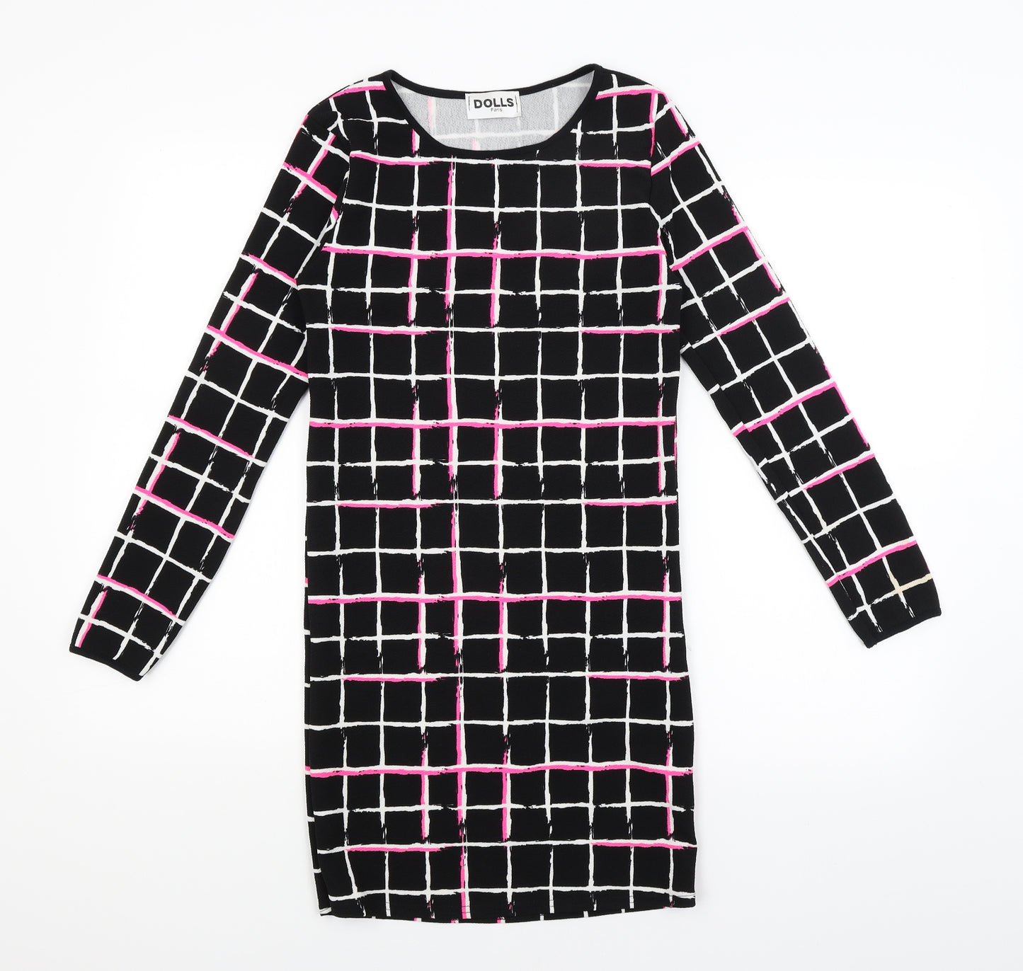 Dolls Paris Womens Black Check  T-Shirt Dress  Size S