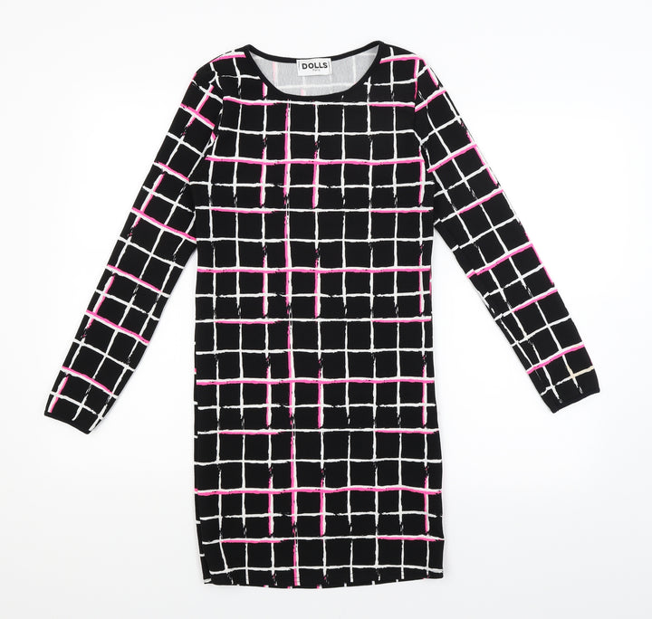 Dolls Paris Womens Black Check  T-Shirt Dress  Size S
