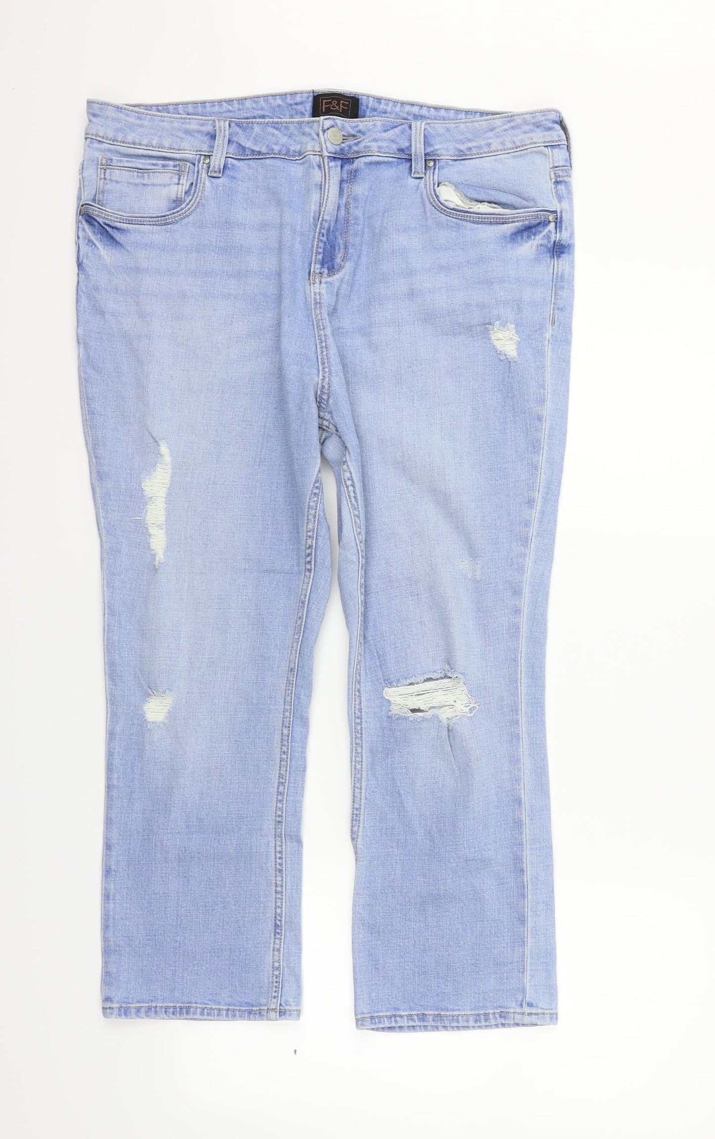 F&F Womens Blue Houndstooth  Straight Jeans Size 18 L22 in