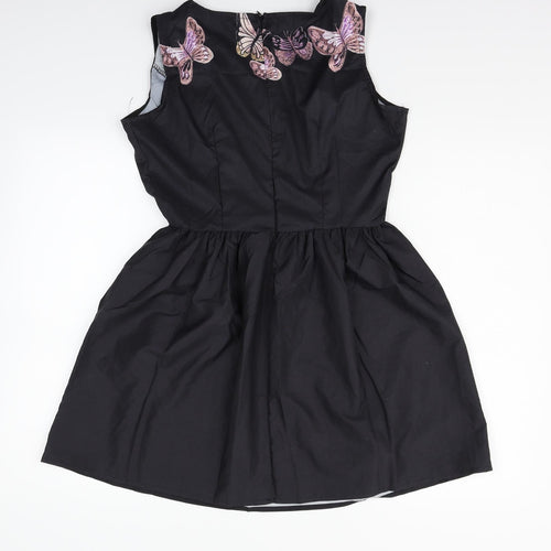 XJF Womens Black Floral  Fit & Flare  Size M